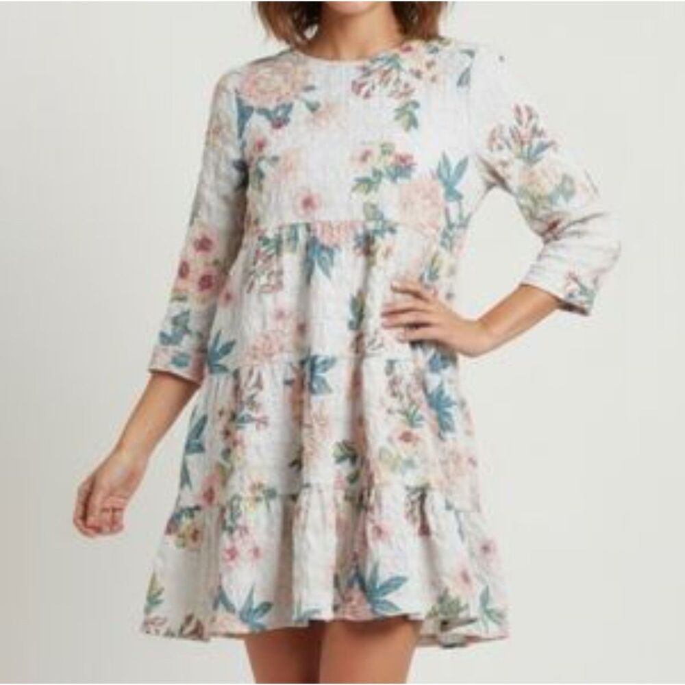 Zara | Sharon Tunic Mini Dress Small Floral Garden Party Tiered Cottagecore Boho